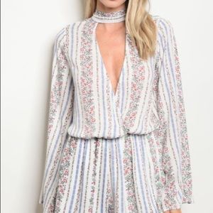 Floral striped choker romper